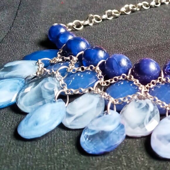 Pretty Shades of Blue Layered Beaded Bib Statement Necklace - Picture 2 of 7